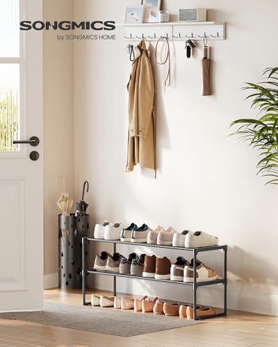 SONGMICS Shoe Rack, 2-Tier Shoe Organizer, Metal Storage Shelf, Upright or Upside Down, for 12-15 Pairs, Stackable, for Entryway, 11.8 x 36.2 x 14.6 Inches, Black ULSA12BK - color: Black, size: 2 Tiers (36.2"w)