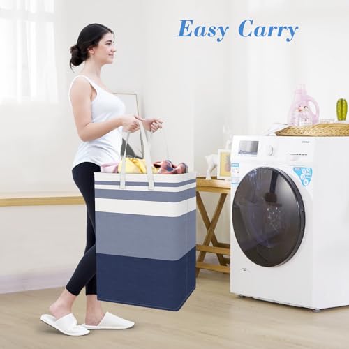 BlissTotes 3-Pack Laundry Basket, Freestanding＆Waterproof Laundry Hamper, Collapsible Tall Clothes Hamper with Easy Carry Handles for Clothes, Towels in the Family and Dorm,Gradient Blue,100L - color: Blue, size: 100L