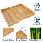 Fibogollo Expandable Kitchen Drawer Organizer,Bamboo Silverware Organizer,Adjustable Flatware Tray for Utensils(16.92 * 13.30~22.83 * 1.96)