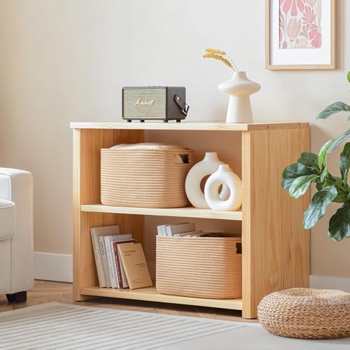 UBBCARE 4 Pack Storage Baskets for Organizing, Shelf Baskets with Handles, Woven Storage Baskets for Bookcase/Cube Shelf/Closet, 14.5"L x 9.8"W x 9"H, Brown - color: Brown, size: 4 Pack-14.5"(L)×9.8"(W)x9"(H)