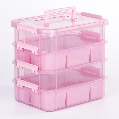 CraftGenes Art Supply Storage Organizer with 2 Removable Trays, 4-Layer 10QT Durable Craft Organizers and Storage for Sewing, Tool, Office Supplies, Art, Craft Supplies(Pink) - color: Pink