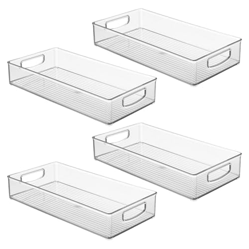 iDesign Stackable Clear Plastic Extra Long Pantry Organizers and Cabinet Storage Bins for Kitchen, 4-Pack - size: 16 x 8 x 3, style: Pack of 4