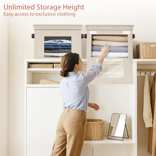 Univivi Storage Bins with Lids, Large Closet Organizers and Storage with Handles & Window, Foldable Fabric Storage Cubes with Lids for Home, Closet, Bedroom, 4 Pack, (Beige, 16.5“ x 12” x 12") - color: Light Beige, size: 16.5''-4 Pack