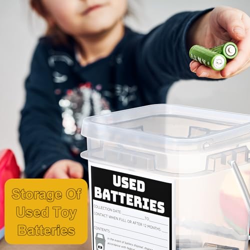 Baderke Battery Disposal Container Battery Recycling Container 1.32 Gallons Capacity Dry Cell Storage Recycling Bin with Label (White,Square) - color: White