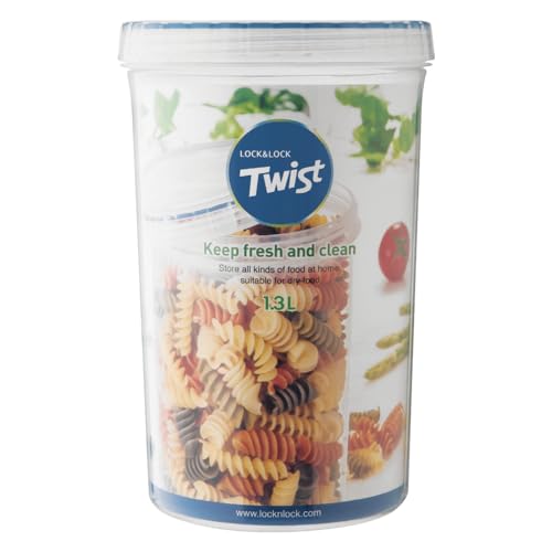LocknLock Easy Essentials Twist Food Storage lids/Airtight containers, BPA Free, Tall-44 oz-for Pasta, Clear (Pack of 2) - size: 44 Ounce (Pack of 2)