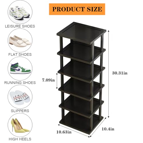 Vertical Shoe Rack - Tall Narrow Shoe Rack Organizer for Small Spaces,5 Tier Bamboo Shoen Shelf for Entryway,Closet,Corner,Doorway,Skinny Shoe Shelf Space Saving Shoe Storage,Free Stackable DIY - color: Black, size: 5-tier