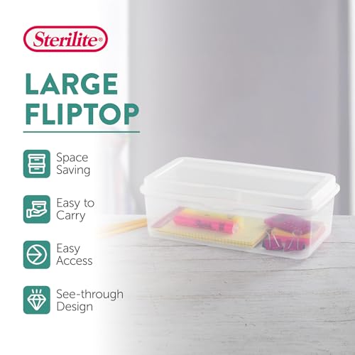 Sterilite 6-Pack Rectangular Large FlipTop, Clear Plastic Storage Box with Hinged Lid - Stackable Multipurpose Organizer for Art and Craft Supplies, Accessories, Photos & CDs, Home or Office Use - size: 1.7 Cubic Feet, style: 6 Pack