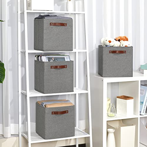Temary 11 Inch Cube Storage Bins 4PCs Fabric Storage Cubes Storage Baskets Organizer with Handles, Foldable Baskets for Organizing Clothes, Toys, Towels (Grey, 11x11x11) - color: Grey, size: 11×11×11