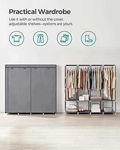 SONGMICS Portable Closet, Wardrobe Closet Organizer with Cover, 4 Hanging Rods and Shelves, 4 Side Pockets, 66.9 x 17.7 x 65.7 Inches, Large Capacity for Bedroom, Living Room, Gray URYG094G02 - color: Grey, size: 4 Tiers（66.9"L）