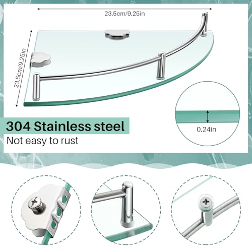 Crowye 2 Pcs Corner Shower Shelf 2-tier Glass Corner Shelf Stainless Steel Wall Mounted Bathroom Organizer for Storing Shower Gel Shampoo Brush, 9.25 Inches (Silver) - color: Silver