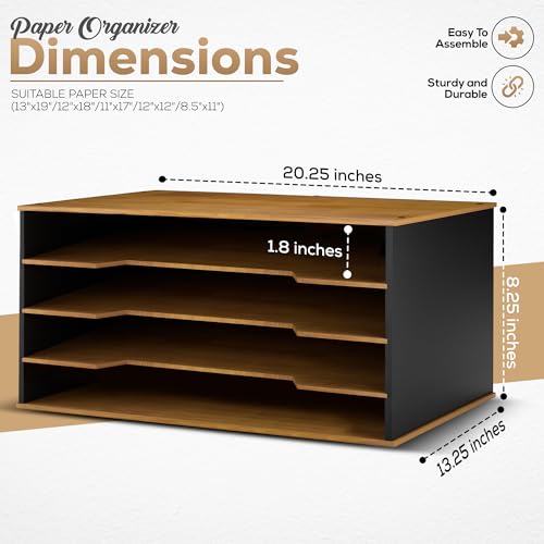 12x18 Construction Paper Organizer, 4-Tier Wooden Flat File for 11x17, A3 & Tabloid Sheets | Durable wood Desk Paper Storage for Classroom, Office & Art Studio - size: Compact Organizer 20.25"W x 8.25"H x 13.25"D
