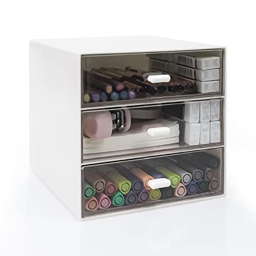 Desk Organizer with Drawer, Desk Storage Box, Plastic Office Stationery Supplies Organizers, Desktop Organizer for Office School Home (3 drawer, White) - color: White, style: 3 drawer
