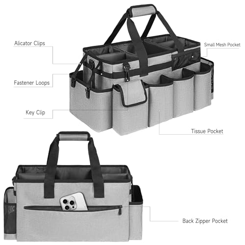 Cleaning Caddy Bag,Extra Large Cleaning Supplies Organizer with Handle for Housekeepers,Gray - color: Grey, size: Extra Large