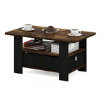 Furinno Andrey Coffee Table with Bin Drawer, Amber Pine/Black Small Non-Lift Top - color: Amber Pine/Black, style: 2 Bin