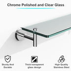 Glass Shelves for Bathroom,16-Inch Chrome Polished Floating Bathroom Shelf Stainless Steel Tempered Glass Shelf Modern Shelves Wall Mounted - color: Chrome Polished, size: 16"without railing