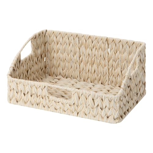 GRANNY SAYS Wicker Storage Baskets for Shelves, Large Wicker Basket with Handles, Trapezoid Woven Baskets for Storage, Decorative Basket for Home Decor, Butter Milk - color: Butter Milk, size: 10¾"D x 15"W x 7¼"H