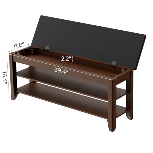 Homleke Shoe Rack Bench with Flip-Top Storage, Solid Wood Entryway Bench with Cushion, Adjustable Shelf, for Hallway, Mudroom, Closet – Walnut, 39.4" - color: Walnut, size: 39.4"