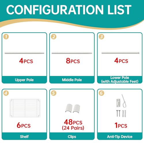 SINGAYE 6 Small Shelf Storage Wire Shelves Closet Bathroom Organizers Metal Pantry Kitchen Garage Shelving Unit Laundry Room Organization Home Narrow Rack Net Basket with Wheels White - color: White, size: 6Tier/11.5"D X 17.5"W X 61.5"H