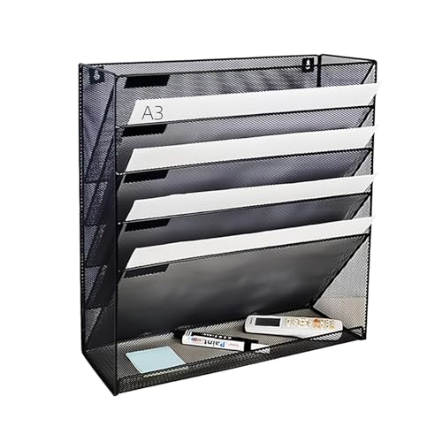 6 Tier Wall File Organizer, A3 Office Hanging Magazine Holder, Desktop Vertical Mail Paper Folder Holder Rack, Home Office Organization and Storage, Black (A3,6 Tier,Black) - color: A3 ,6 Tier ,Black