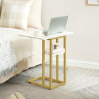 HOOBRO Foldable End Table, Gold C Shaped Side Table with Storage Shelf, Small Snack Table Suitable for Living Room Bedroom Small Spaces, Easy Assembly, Gold and Marble DM29SF01 - color: Marble + Gold