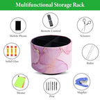 Round Leather Art Supply Organizer,Remote Control Holder,360-degree Rotating Pen Organizer with 4 Compartments(1-Pink Splash Ink) - color: 1-Pink Splash Ink
