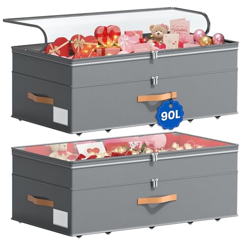 Under Bed Storage with Wheels, 2-Pack Underbed Storage Containers, No Assemble 11 inches 90L XXL Large Adjustable Storage Bins with Clear Lids, Rolling Storage for Clothes, Shoes, Blankets, Gray - color: Gray