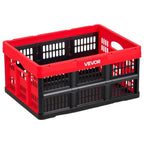 VEVOR Plastic Collapsible Storage Bins, 32L 3 Packs, Stackable Folding Storage Crates with Handles, Holds 26 lbs Per Bin, Foldable Heavy Duty Containers, Space-Saving Baskets, for Home Organizing - size: 32L-Red-3PC