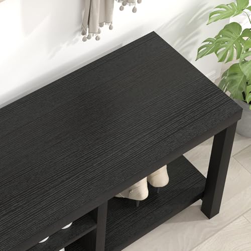 EXCEFUR Shoe Bench, Rustic Wooden Storage Bench for Entryway Hallway, Industrial Indoor Shoe Rack Bench Seat for Living Room Bedroom, 43.3 Inch Black - color: Black, size: 3-Tier