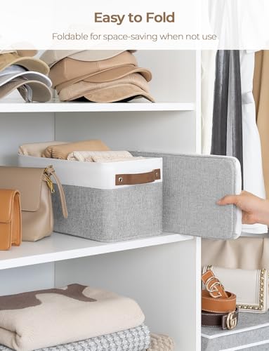StorageWorks Narrow Storage Bins, Small Basket for Closet and Shelves, Rectangular Fabric Organizer with Handles, Toilet Paper Storage, Gray and White, 2-Pack - color: Grey and White, size: 15"L x 7¾"W x 7¼"H