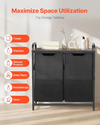 VEVOR 2 Section Laundry Sorter, Large Laundry Hamper with Metal Frame and Wooden Tabletop, Freestanding Storage Organizer Baskets with Pull-Out 600D Oxford Cloth Bags for Dirty Clothes, Bathroom - style: 2 Section
