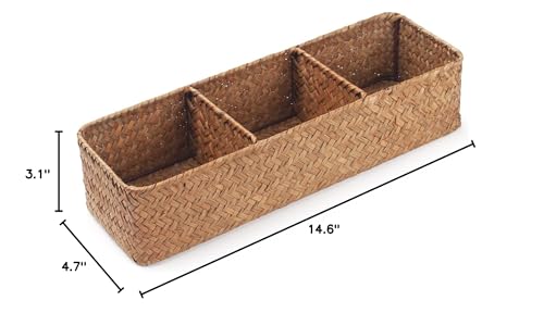 Seagrass Storage Basket 3 Sections Woven Shelf Baskets with Compartment (Natural, 14.6inch x 4.7inch x 3.1inch) - color: Natural 3 Sections without Lid