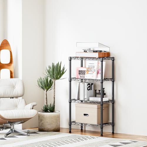 M MZG 1000 lbs 4 Tier Shelf Metal Storage Shelves Wire Rack Closet Organizers with PP Board for Garage Kitchen Bathroom Laundry Black 11.8" D x 21.7" W x 39.5" H - color: Black, size: 4 tier, 11.8" D x 21.7" W x 39.5" H