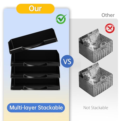 4 Pack Stackable Paper Trays for Letter Documents, Desktop File Organizers for Office Supplies, Stackable Desk Tray Holder for Paper Storage, Black - color: Black