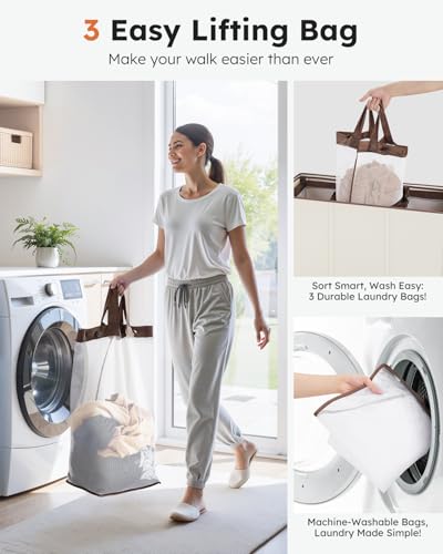SOLEDI 180L Laundry Hamper 3 Section, Extra Large Laundry Hamper with Lid, Dirty Clothes Hamper with Sturdy Handle, Large Laundry Basket Organizer for Laundry Room, Bedroom, Hampers for Laundry - color: Off-white, size: 180L