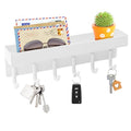 VIS'V Key Holder Wall Mount, Compact Adhesive Key Rack with Tray, 6 Hooks, 2 Mount Options, White - color: White