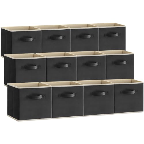 Lifewit Storage Cubes, Foldable Decorative Fabric Storage Baskets for Organizing Home Organizers with Handles for Shelves, Closet, 13 Inch Bins, 36L Black, 12 Packs - color: Black, size: 12pcs-13INCH