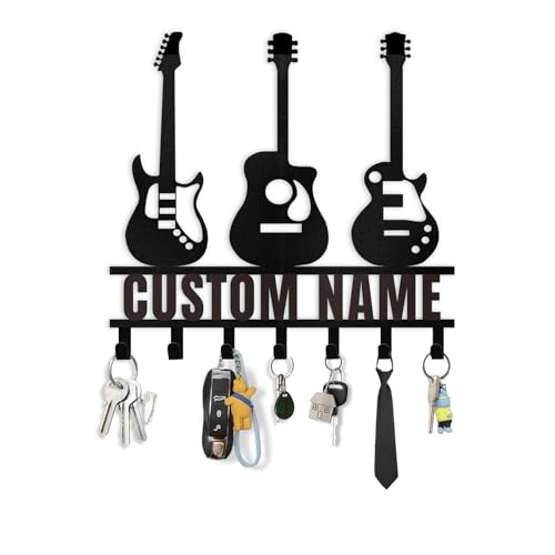 Custom Key Rack Wall Mount - Music Guitar Metal Coat Hooks for Wall, Coat Rack Organizer, Key Hanger Wall Art Decor, Key Rack Storage for Living Room Entryway Doorway Office, Home Decor Gift - color: Color08 Guitar