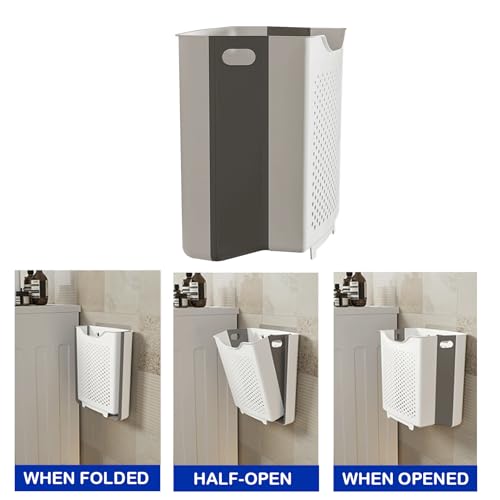 Collapsible Laundry Basket, Wall Mounted Hamper with Handle, Space-Saving Foldable Storage Dirty Washer Organizer, Hanging Multi-function Container for Home, Dorms, RVs, 11 x 6.3 x 11.4 Inch