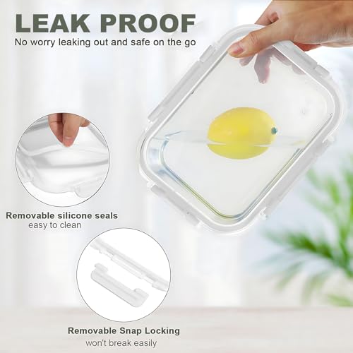 KOMUEE 30 Pieces Glass Food Storage Containers Set, Glass Meal Prep Containers Set with Snap Locking Lids, Airtight Glass lunch Containers, Microwave, Oven, Freezer & Dishwasher,White - color: White