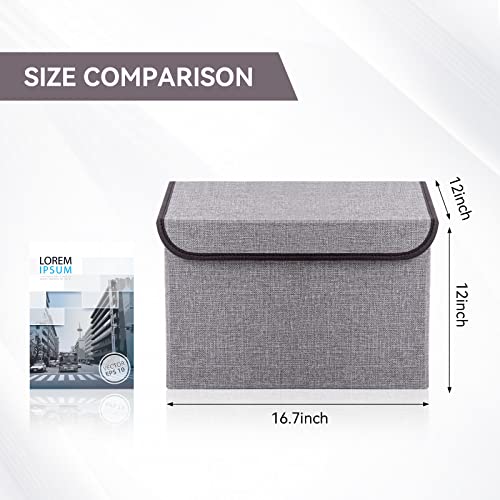 Bagnizer Large 17" 42 Quarts Collapsible Stackable Storage Bins with Lids [3-Pack] Foldable Fabric Linen Storage Boxes Cube, Closet Organizer Baskets with Label for Home (16.7 x 12 x 12, Gray) - color: Gray, size: Large - 3 Pack