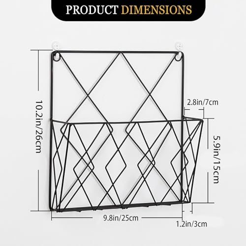 Wall-Mounted File Organizer, Metal Wall File Holder, Magazine Rack, Space-Saving Design, Ideal for Home Office, Workspace, and Study Room Organization (Black) - color: Black