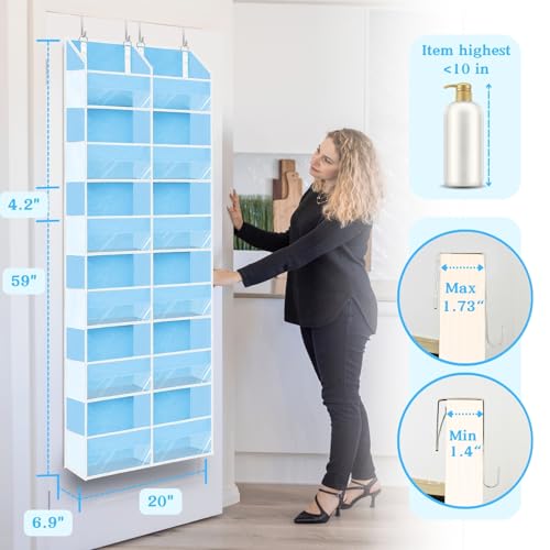 Over The Door Organizer 6 Tiers, Extra Large Behind Door Storage of 12 Compartments, 80 lbs Weight Capacity Hanging Storage Organizer with Clear Window Kids Toys,Shoes,Diapers,Room Storage,Blue - color: Blue - 6 Tiers