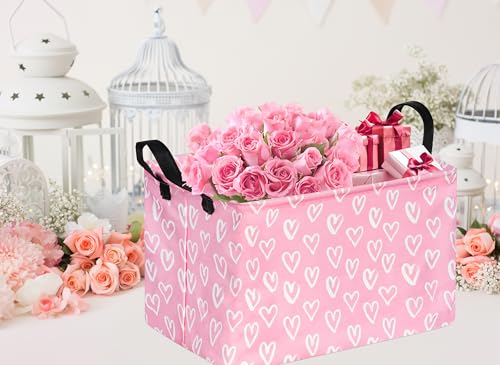 Rec Heart Print Box Hamper Storage Basket Collapsible Organizer Bin Gift Shelf Baskets for Home and Kitchen Storage - color: White simple love