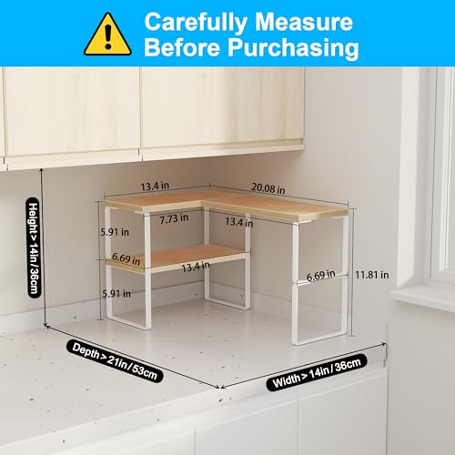 Golener Countertop Organizer Corner Shelf, 2-Tier Adjustable Stackable Corner Shelves for Kitchen, Spice Rack, Coffee Bar, Over Sink, Bathroom, Dresser Table, Corner Counter Shelf Stand, Natural Beige - color: Natural Beige, size: Medium Standard