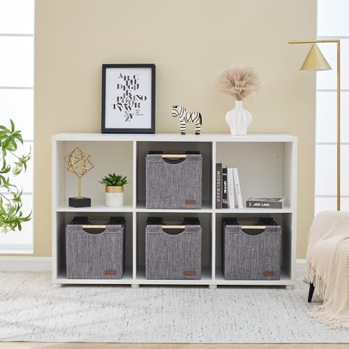 KAKAMAY Collapsible Cube Storage Bins 13x15x13 Inches Dark Grey 2-Pack, Foldable Fabric Organizer Baskets with Wooden Handles for Kallax Shelves, Living Room, Bedroom, Nursery, Closet, Toys, Clothes - color: Dark grey