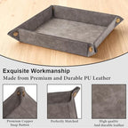 Valet Tray Desktop Storage Organizer – Premium PU Leather Catchall Bedside Vanity Tray Nightstand Caddy Holder for Remote Controller, Keys, Phone, Wallet, Coin, Jewelry,Grey - color: Gray