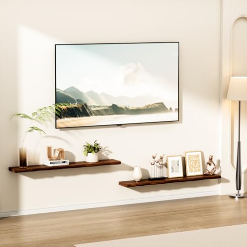 Floating Shelves for Wall Rustic Farmhouse 48 Inch Floating Shelf Bathroom Wooden Shelves for Wall Mounted Live Edge Pine Shelf with Unique Natural Grain for Living Room Bedroom Kitchen (Walnut) - color: Walnut, size: 48 inch - 1pc