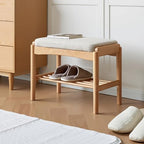 Solid Wood Shoe Bench Assembled, Shoe Rack Bench with Cushion for Entryway, Living Room, Bedroom, Hallway, 11.8" x 17.7" x 16.5", Natural - color: Natural + Light Gray, size: 17.7"