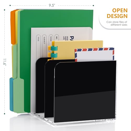 SANRUI Acrylic Magazine File Holder Desktap Organizer, Clear Folder Rack Workspace Document Sorters, Bookend File Office Accessories Organization Storage, (Black 3 Vertical Compartments) - style: Black B5 File Rack