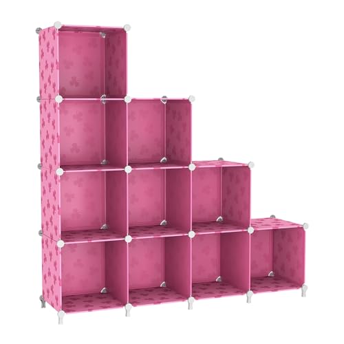 UNKU Cube Storage Organizer, 10 Cube Closet Organizer Storage Shelves, DIY Stackable Bookcase, Clothes Organizer Shelf for Closet, Bedroom, Living Room, Cabinet, Home, Office, Pink - color: Pink, size: 10cube